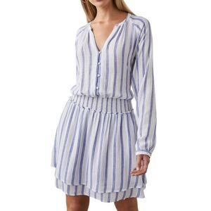 Rails Jasmine Villa Blue White Stripe Linen Long Sleeve Mini Dress XS/MED NWT